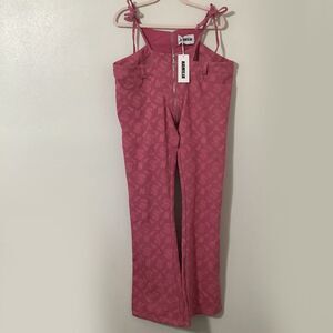 Namilia Pink Club Rave Festival McBling Monogram Denim Thong Pants Jeans XL